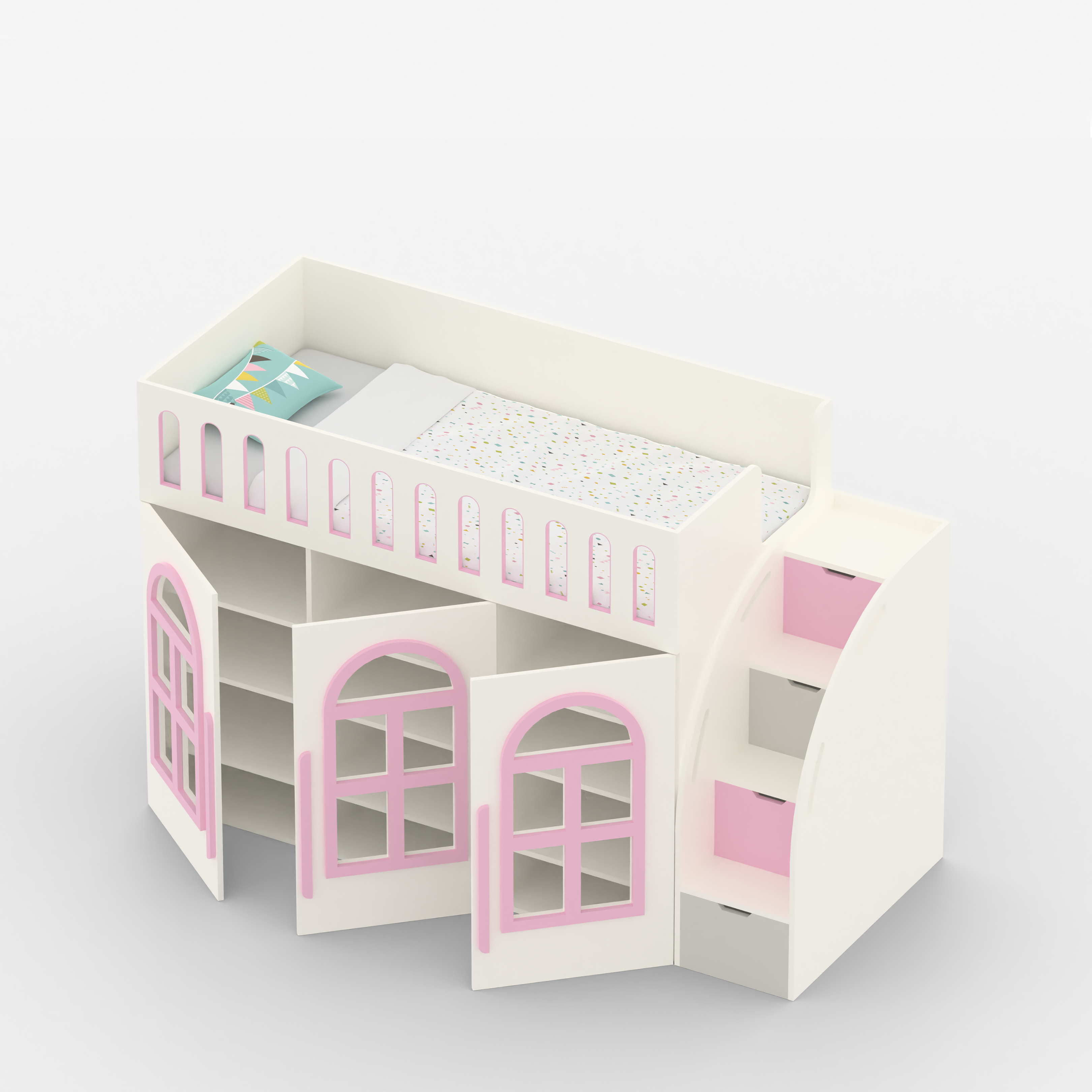 Little Library Loft Bed with Staircase Storage