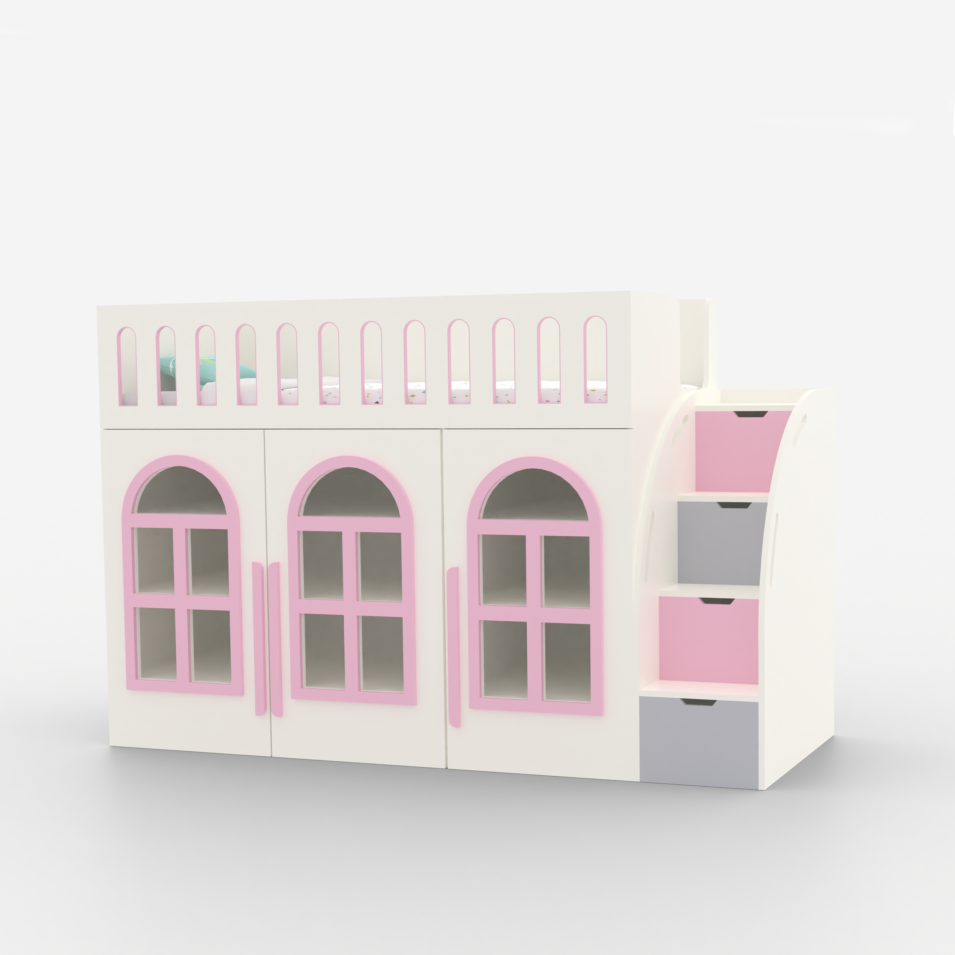 Little Library Loft Bed with Staircase Storage