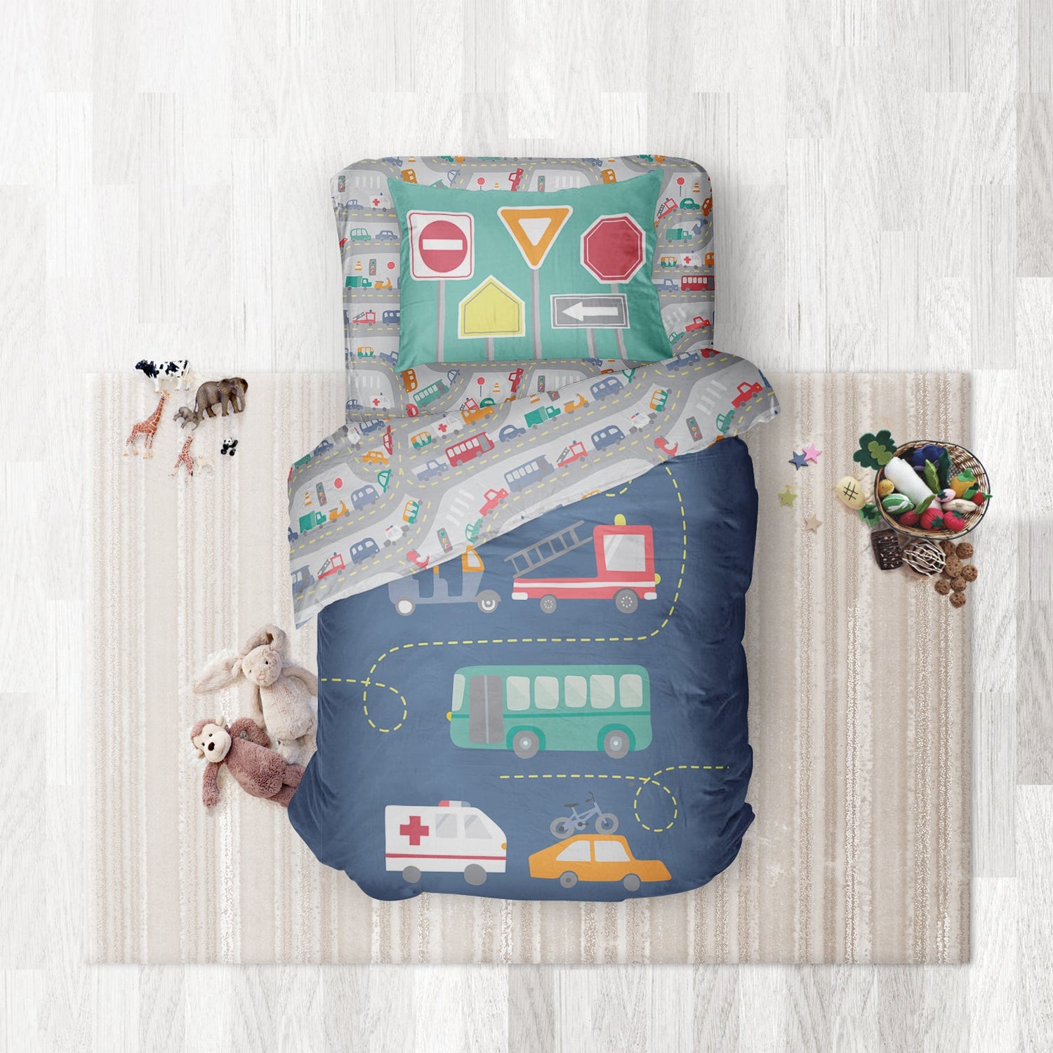 Traffic Jam- Set of Bedsheet, Duvet cover & Pillow cover