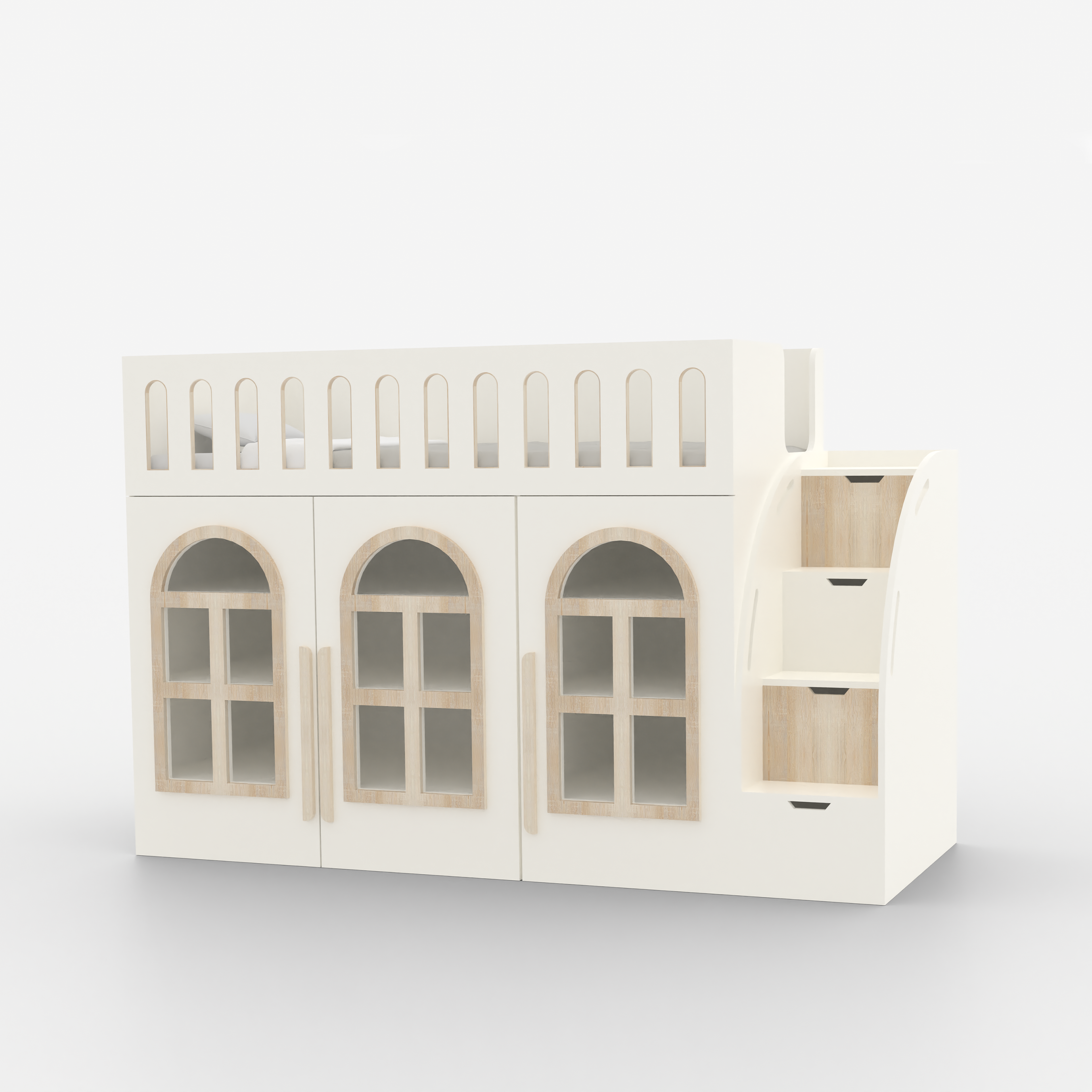 Little Library Loft Bed with Staircase Storage