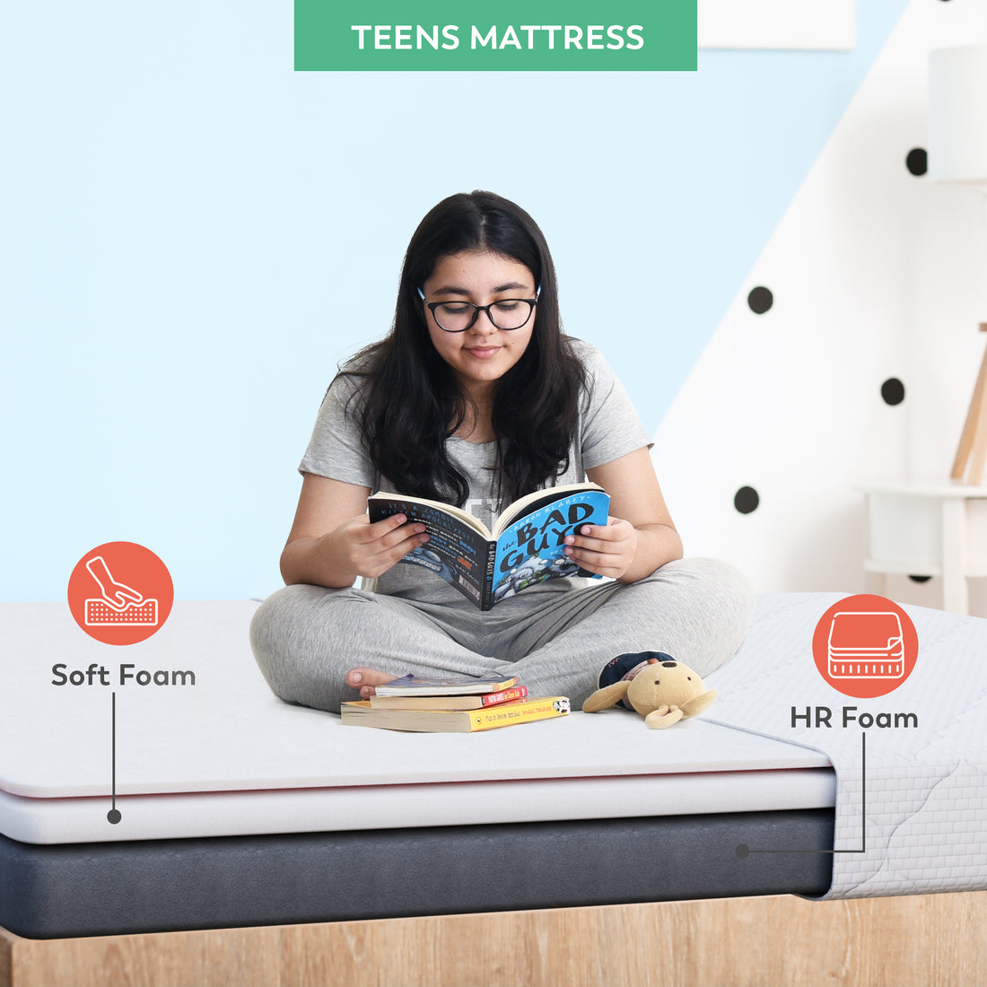 Boingg! Teen Size HR Foam Mattress - Anti-Bacteria, Aloe Vera Treated &amp; Hypoallergenic