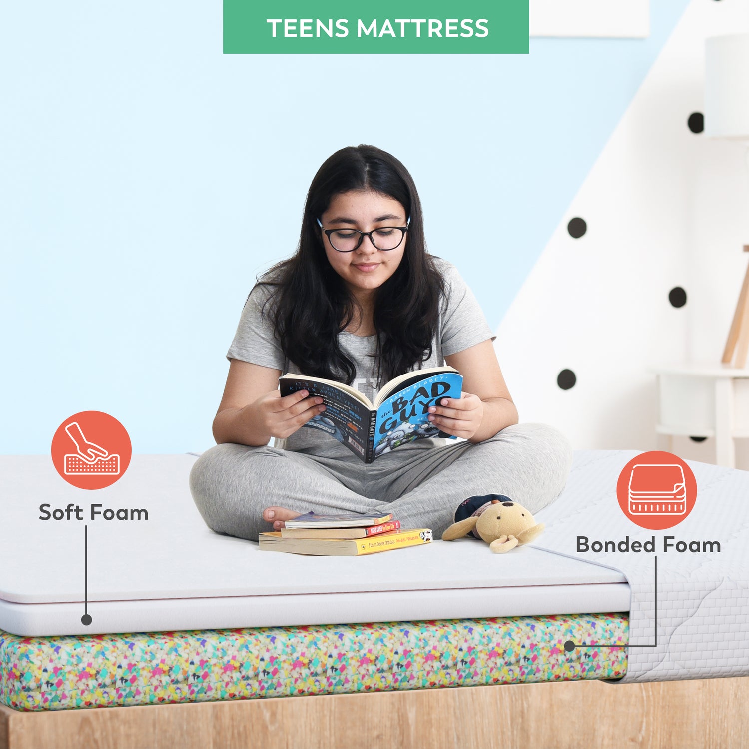 Boingg! Teen Size Bonded Foam Mattress - Anti-Bacteria, Aloe Vera Treated &amp; Hypoallergenic