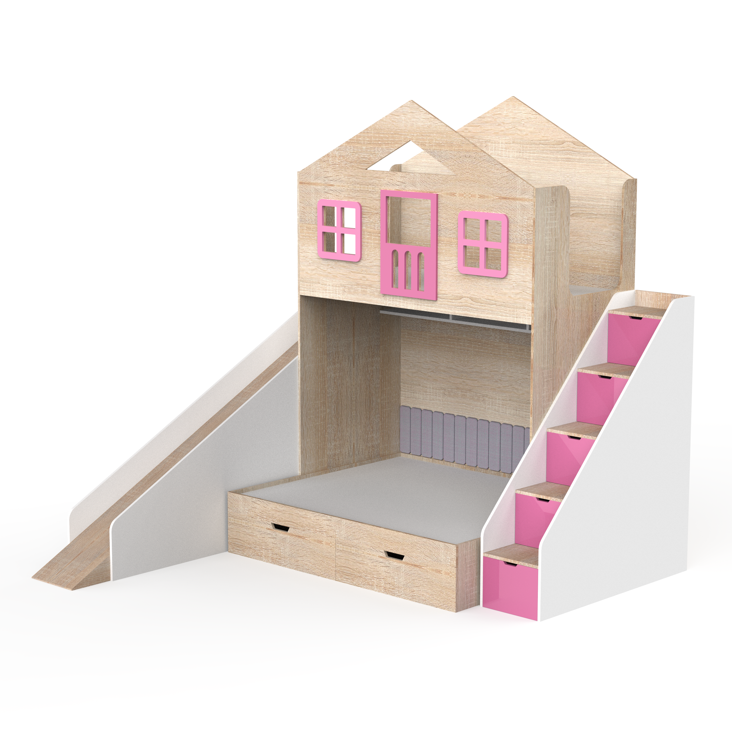 Play House Bunk Bed with Slide