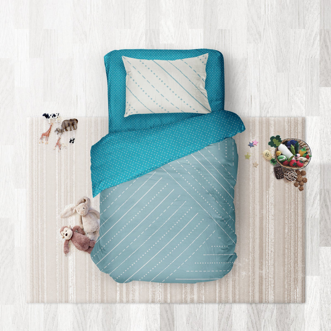 Stripes and Spots- Set of Bedsheet, Duvet cover & Pillow cover