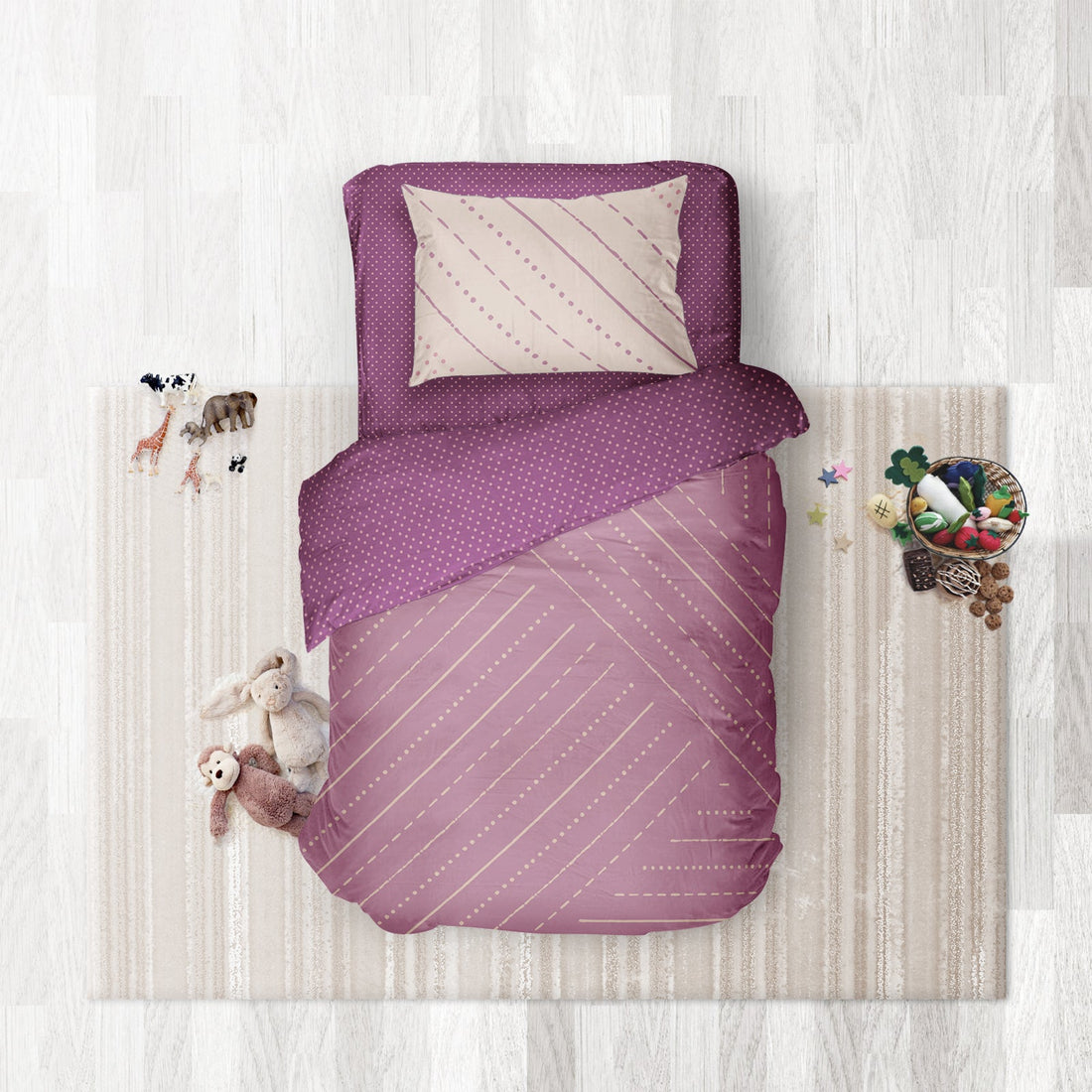 Stripes and Spots- Set of Bedsheet, Duvet cover & Pillow cover