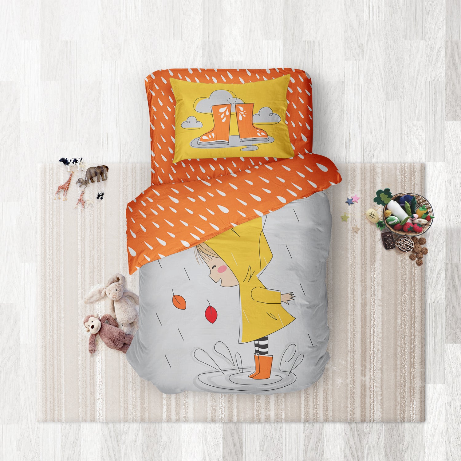 Autumn Rain- Set of Bedsheet, Duvet cover &amp; Pillow cover