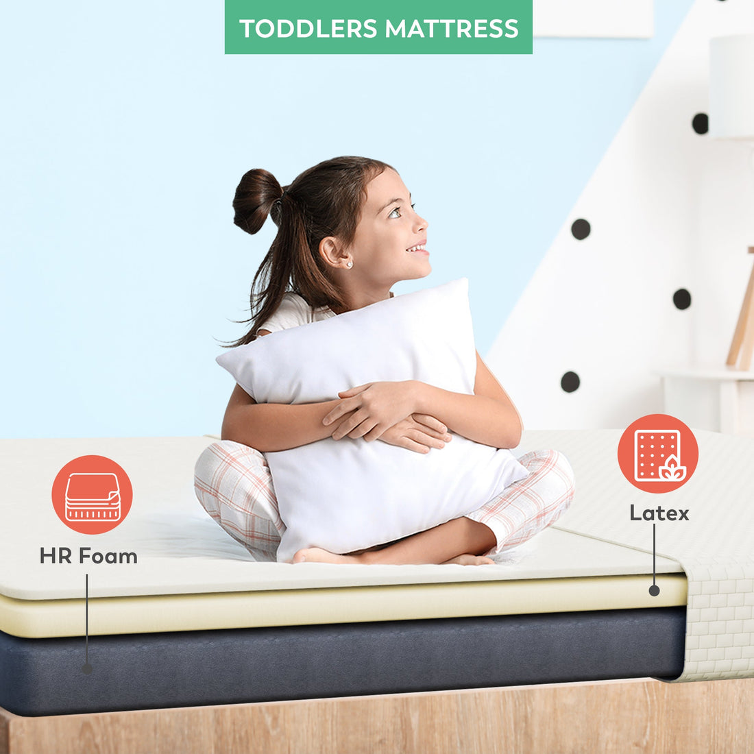 Boingg! Toddler Size Natural Latex & HR Foam Mattress - Anti-Bacteria, Aloe Vera Treated & Hypoallergenic