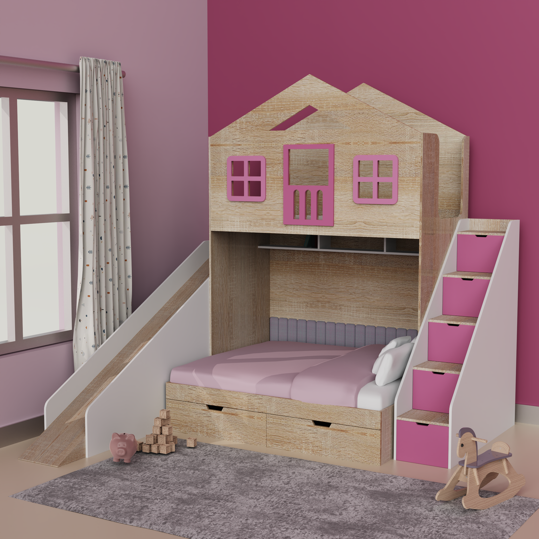 Play House Bunk Bed with Slide