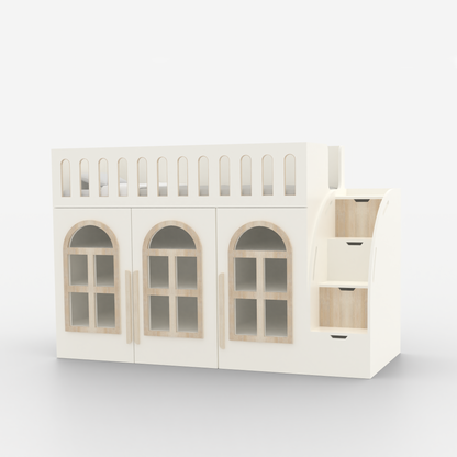 Little Library Loft Bed with Staircase Storage