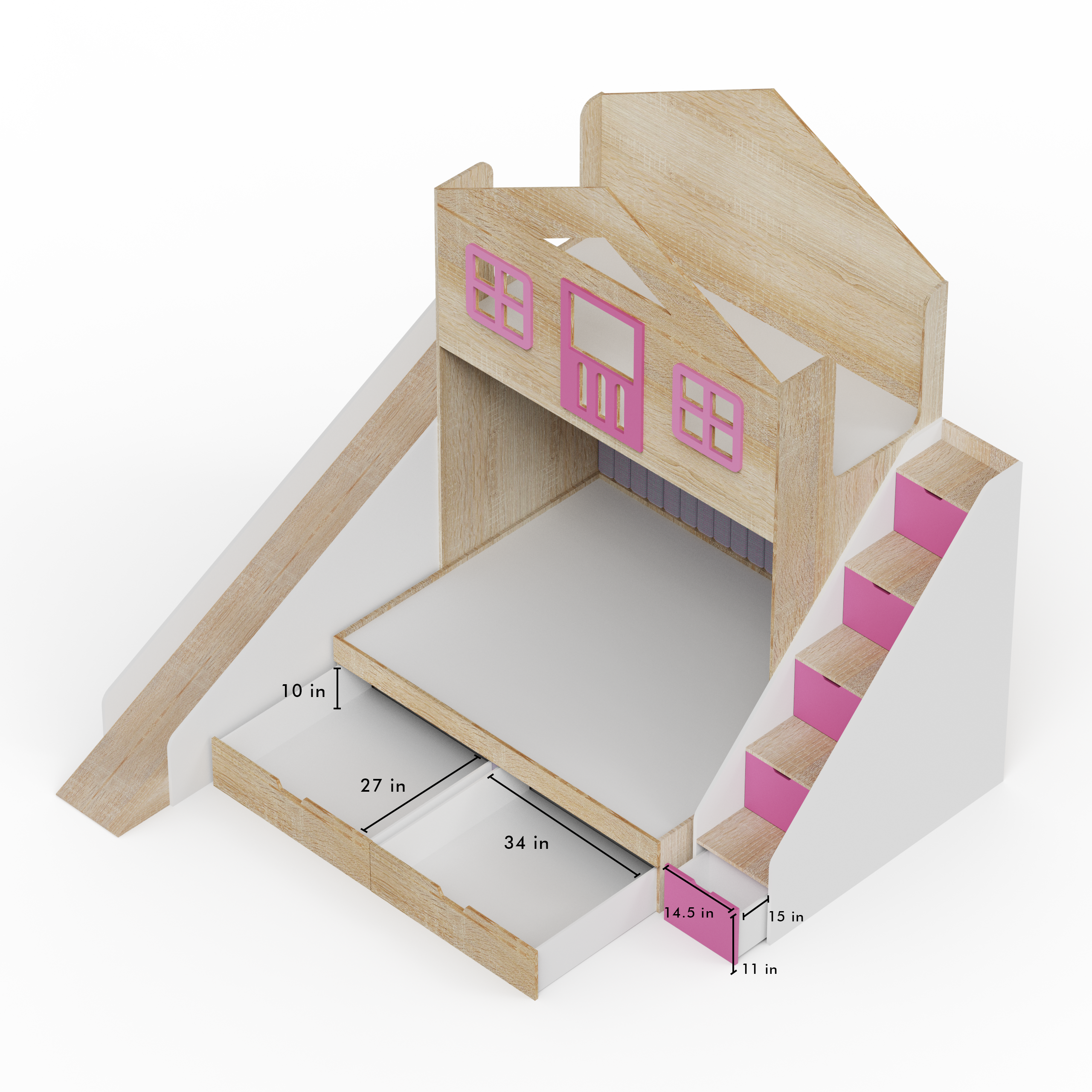 Play House Bunk Bed with Slide